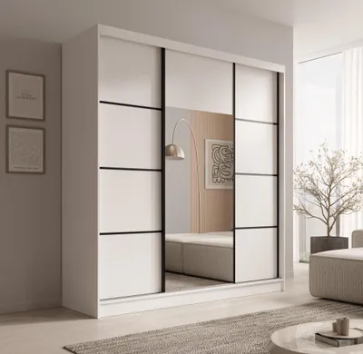 Obrázek produktu pro Šatní skříň se zrcadlem 200 cm LESRIS - bílá / černá