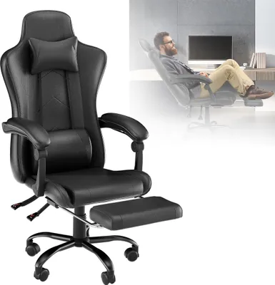 Zdjęcie produktu dla LZQ fotel dla gracza fotel do biurka fotel biurowy ergonomiczny, wyściełane podłokietniki, mechanizm bujania, udźwig do 150 kg, winda testowana przez czarny