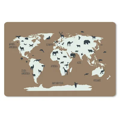 Produktbild von MuchoWow® Schreibtischunterlage Weltkarte - Tiere - Braun 60x40 cm - XXL Mauspad - Großes Mauspad