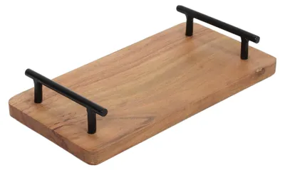 Obrázek produktu pro Servírovací tác z akáciového dřeva s kovovými dřáky, 30 x 15 x 5 cm