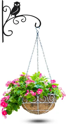 Image de Support pour pot de fleurs, crochet mural en métal, suspension, décoration de jardin, support pour plantes, chouette, noir