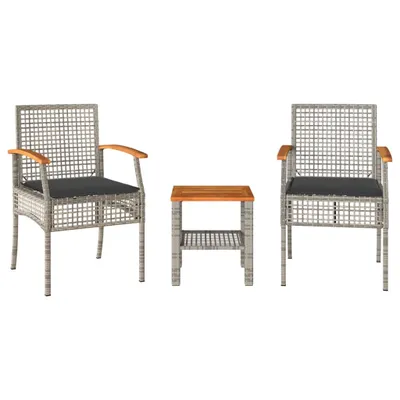Produktbild von 3-tlg. Bistro-Set mit Kissen Grau Poly Rattan Akazienholz
