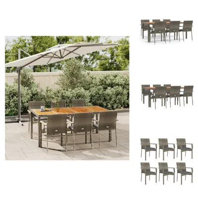 Produktbild von vidaXL 7-tlg. Garten-Essgruppe mit Kissen Grau Poly Rattan -  Gartenmöbel-Sets