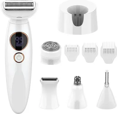 Produktbild von Multifunktionaler 5-in-1-Damenrasierer inkl. Gesichtshaarentferner & USB-Ladestation – ideal für Intimbereich, Körper, Augenbrauen und Nasenhaare