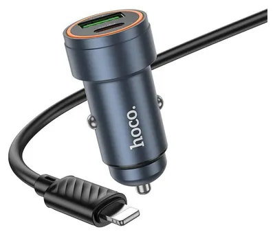 Immagine prodotto di Caricabatterie da auto Hoco USB A + USB C QC3.0 PD 30W + cavo da USB C a Lightning Z57A nero
