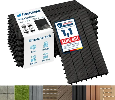 Produktbild von WPC Klickfliesen Terrassenfliesen Royal Anthrazit 60x30 cm 6 Stück (1 m²)