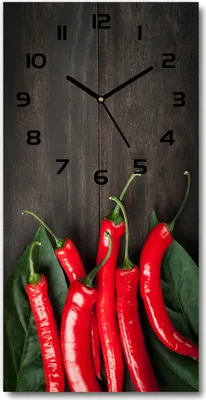 Produktbild von Wanduhr aus Glas – 30x60 cm - Glasbild - Glasuhr - Gehärtetes Glas -Chilischoten