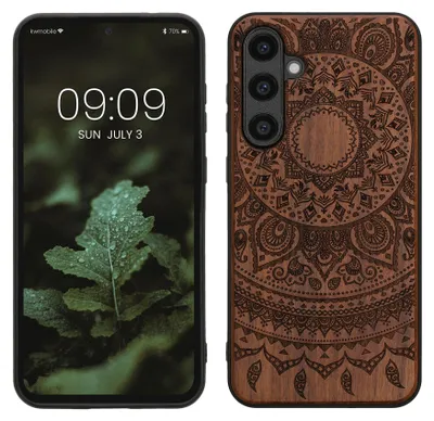 Produktbild von kwmobile Handyhülle für Samsung Galaxy S23 FE Hülle Holz - Case mit TPU Bumper - Stoßfestes Hardcase - Schutzhülle Cover in Dunkelbraun