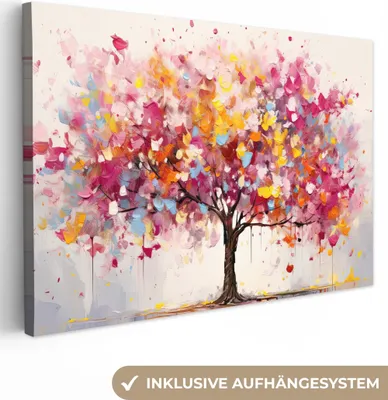 Produktbild von MuchoWow® - Leinwandbilder - Aquarell - Baum - Kunst - Abstrakt, Wandbild, Wanddeko Bilder Wohnzimmer, 90x60cm