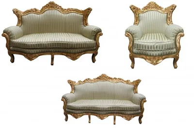 Produktbild von Casa Padrino Barock Wohnzimmer Set Jadegrün/ Gold - 3er Sofa+2er Sofa + 1 Sessel