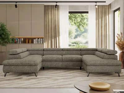Produktbild von Ecksofa mit Schlaffunktion, Bettkasten, U-form, einstellbare Kopfstützen, Wohnzimmersofa - PABLO U - Strukture - Grau