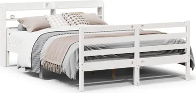 Image de vidaXL Cadre de lit avec tête de lit sans matelas blanc 140x200 cm