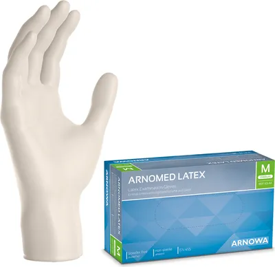Produktbild von ARNOMED Gummihandschuhe Beige, Einweghandschuhe 100 Stk., Latex Handschuhe XS-XL, Einmalhandschuhe Puderfrei - Gr. M