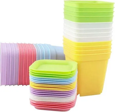 Produktbild von Bunte Kunststoff Blumentöpfe Set 24 mit Unterteller