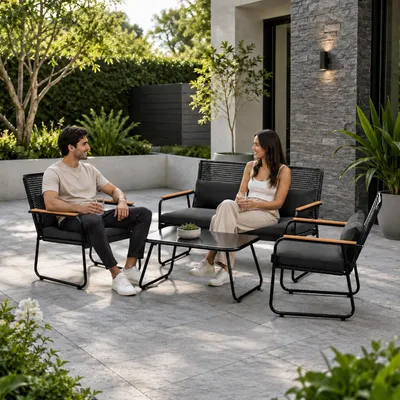 Produktbild von GARMIO® Sitzgruppe Polyrattan Gartenmöbel Set 4-teilig wetterfest Balkonmöbel mit Sitzbank und Stühlen inkl. Glastisch Outdoor Gartengarnitur Gartenlounge für 4 Personen