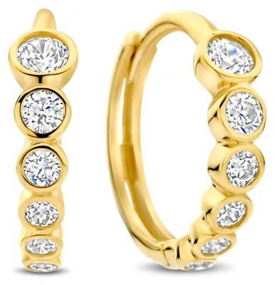 Produktbild von New Bling 9NBG-0950 14 Karaat Gouden Oorringen met Zirkonia - Scharniersluiting - Dames Oorbellen