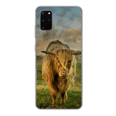 Produktbild von MuchoWow® Handyhülle Schutzhülle Hülle für Samsung Galaxy S20 Plus Schottischer Highlander - Gras - Berg Silikon Softcase Handy Hülle - Hartschale