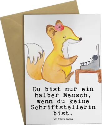 Produktbild von Mr. & Mrs. Panda Klappkarte Schriftstellerin Herz - Weiß - Geschenk, Spruch, dankeskarten, Grußkarten, glückwunschkarten, weihnachtskarten, einladungskarten, Beruf