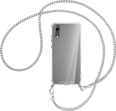 Produktbild von Handykette Backcover-Schutzhülle mit Band (Metall silberfarben) für Huawei P20 - silberfarbene Kette