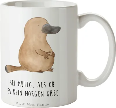 Produktbild von Mr. & Mrs. Panda Kaffeebecher Schnabeltier Mut - Weiß - Geschenk, Becher, Arbeit, Training, Büro, Teepott, Raodtrip, Kaffeepott, Kaffeetasse, Tasse, Pott, Urlaub