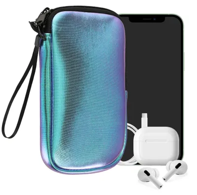 Produktbild von kwmobile Neopren Handytasche für Smartphones L - 6,5" - Handy Tasche mit Reißverschluss - Handyhülle universal Metallic Petrol