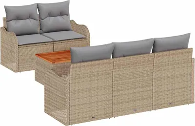 Image de Ensemble de canapés de jardin vidaXL, 6 pièces, 5 places, beige et gris clair