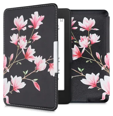 Produktbild von kwmobile Schutzhülle für Amazon Kindle Paperwhite Hülle - eReader Flip Case mit Auto Sleep Funktion - Magnolien mit Rosa Weiß Schwarz