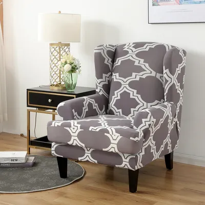 Obrázek produktu pro 2 kusy Jacquard Wing Chair Cover Elastické univerzální stretchové potahy na pohovku Wing Chair Covers s odnímatelnými rameny Slipcovers Chránič nábytku (světle šedá, Wing Chair)