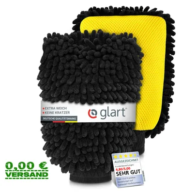 Produktbild von Glart 2er Set Premium Zottel Auto Waschhandschuhe, Chenille Mikrofaser, Kfz