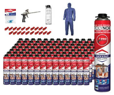Produktbild von POLYNOR PUR-Wärmedämmung in der Dose PRO - Komplettset - 100 Schaumstoffe - Schaumpistole - Sprühbare Wärmedämmung - Dämmung von Wänden, Dächern, Decken, Rohren - Aerosol 750 ml