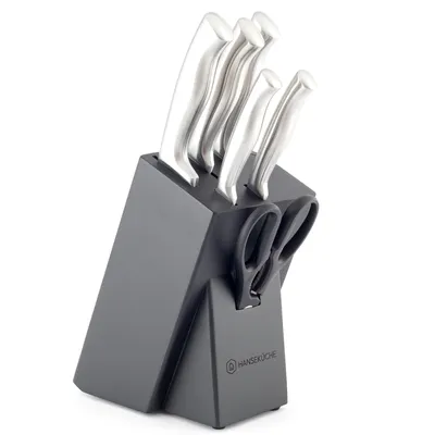 Produktbild von Hanseküche Messerblock mit Messer und Schärfer - Messerset 7 teilig - Mit integriertem Messerschärfer, Küchenmesser, Messerhalter, Kochmesser Set