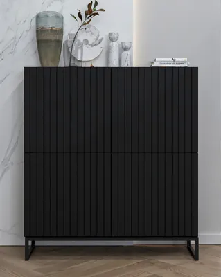 Produktbild von Glamour Kommode RTV Schwarz matt Elpis 4D - Modern - Lindner Möbel - 112cm x 36,5cm x 126 cm, Farbe: Schwarz matt- Italienische Tiefmattfolie