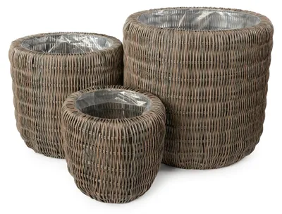 Produktbild von di volio Pflanzkübel Set LEPORI 3 hohe runde Polyrattan Blumentöpfe Braun