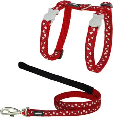 Zdjęcie produktu dla Szelki dla kota Red Dingo Style Red Star White Strap