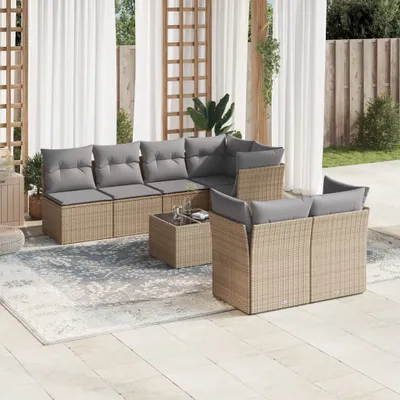 Produktbild von 8-tlg. Garten-Sofagarnitur mit Kissen Beige Poly Rattan, Sitzgruppe 3249138