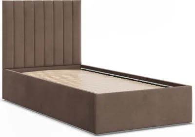 Produktbild von Modernes Polsterbett POLLA 90x200 Samt, Einzelbett ohne Stauraum mit Holzlattenrost Braun