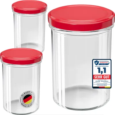 Produktbild von 50x WELLGRO Einmachgläser 435ml – Schraubdeckel TO82 rot