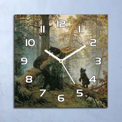 Produktbild von Deko Glasuhr Wanduhr 30x30 Bären in Kiefernwald Quarz Küchenuhr Bürouhr