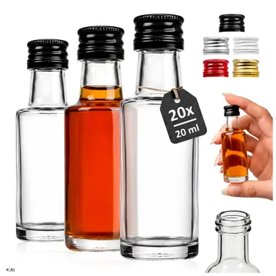 Zdjęcie produktu dla SUPERBUTELKI - 20x Mini buteleczki 20 ml Monopolowa - Butelka na wódkę, bimber, degustacje, prezent, wesele, Obraz wygenerowany przez AI