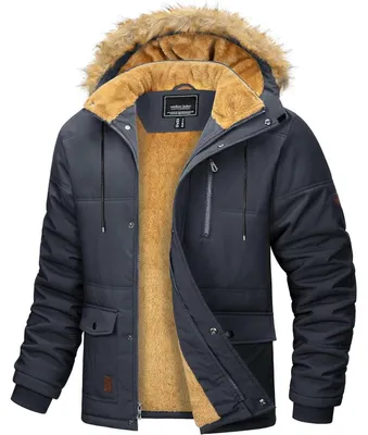 Produktbild von Herren Winter Parka Jacke Dunkelgrau 3XL Gefüttert Wasserabweisend Winddicht Abnehmbare Kapuze