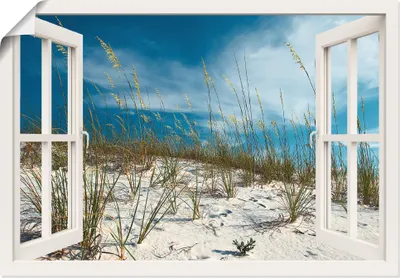 Produktbild von Nickolay Khoroshkov: Fensterblick - Sanddüne und Gräser unter schönem blauem Himmel. Destin , Florida, USA, Produkt:Poster, Größe (HxB):50x70 cm / Poster