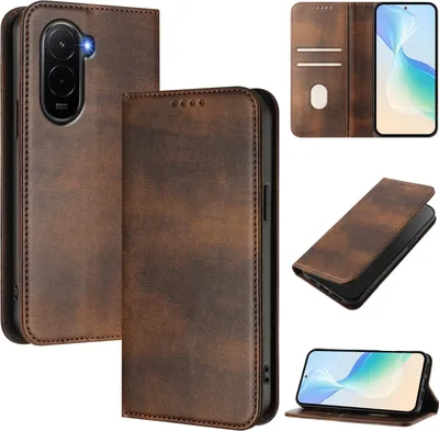Obrázek produktu pro Pouzdro pro Xiaomi Poco M7 4G, vintage kožené pouzdro s RFID ochranou, přihrádkami na karty, stojánkem Hnědý