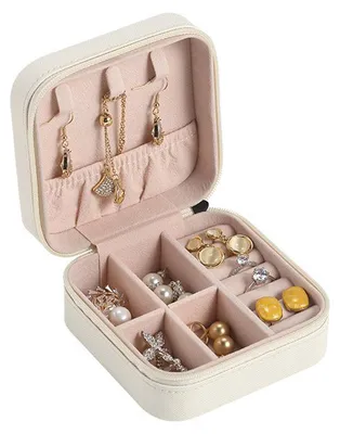Produktbild von Reise-Schmuckkästchen, exquisite, kratzfeste, tragbare Organizer-Box mit großer Kapazität für den Außenbereich, Weiß, 10 x 10 x 5 cm