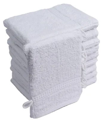 Produktbild von Waschhandschuhe Waschlappen 10er Set Weiss 100 % Baumwolle Frottee 500g/m² 16x21