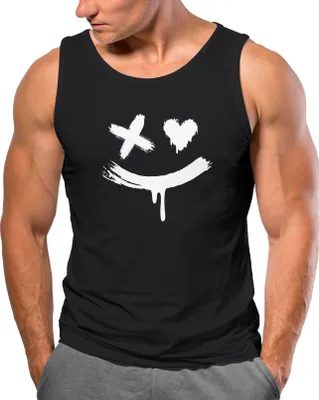 Produktbild von Herren Tank-Top mit Print Aufdruck Smile Techwear Fashion Streetstyle Trendmotiv Muskelshirt Neverless® schwarz XXL