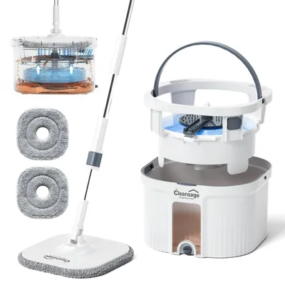Bodenwischer-Set mit 360°-Kopf, 3 Mikrofaserpads, Schleudereimer
