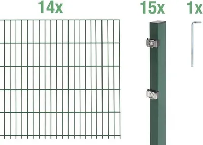 Immagine prodotto di Alberts 649593 Doppelstabmattenzaun als 30 tlg. Zaun-Komplettset, grün, Höhe 120 cm, Länge 28 m