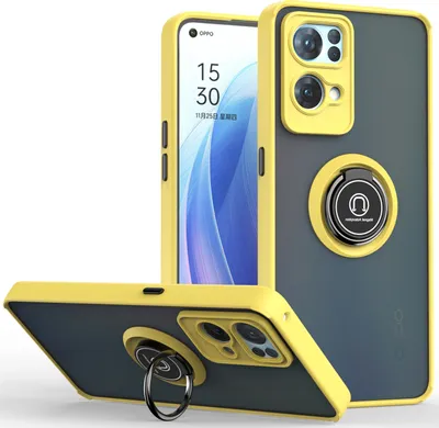 Produktbild von OPPO Reno7 Pro 5G Hülle, Ring Halter Ständer Matte Transluzent TPU Rahmen Stoßfest Schutzhülle für OPPO Reno7 Pro 5G Gelb