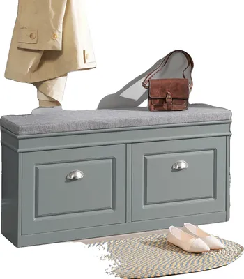 Image de Banc de rangement pour chaussures, assise rembourrée, design peu encombrant, gris clair