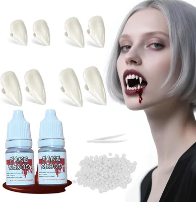 Imagen del producto de Dientes de vampiro - Halloween - Accesorios de vampiro - Para mujeres - Set - 4 tamaños - Dientes de vampiro para adultos - Fiesta